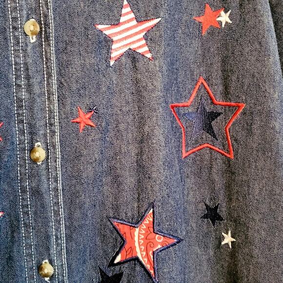 VTG Quizz Woman & Co Patriotic Stars Strips Button Down Denim Shirt Plus Size 24 - Picture 5 of 6